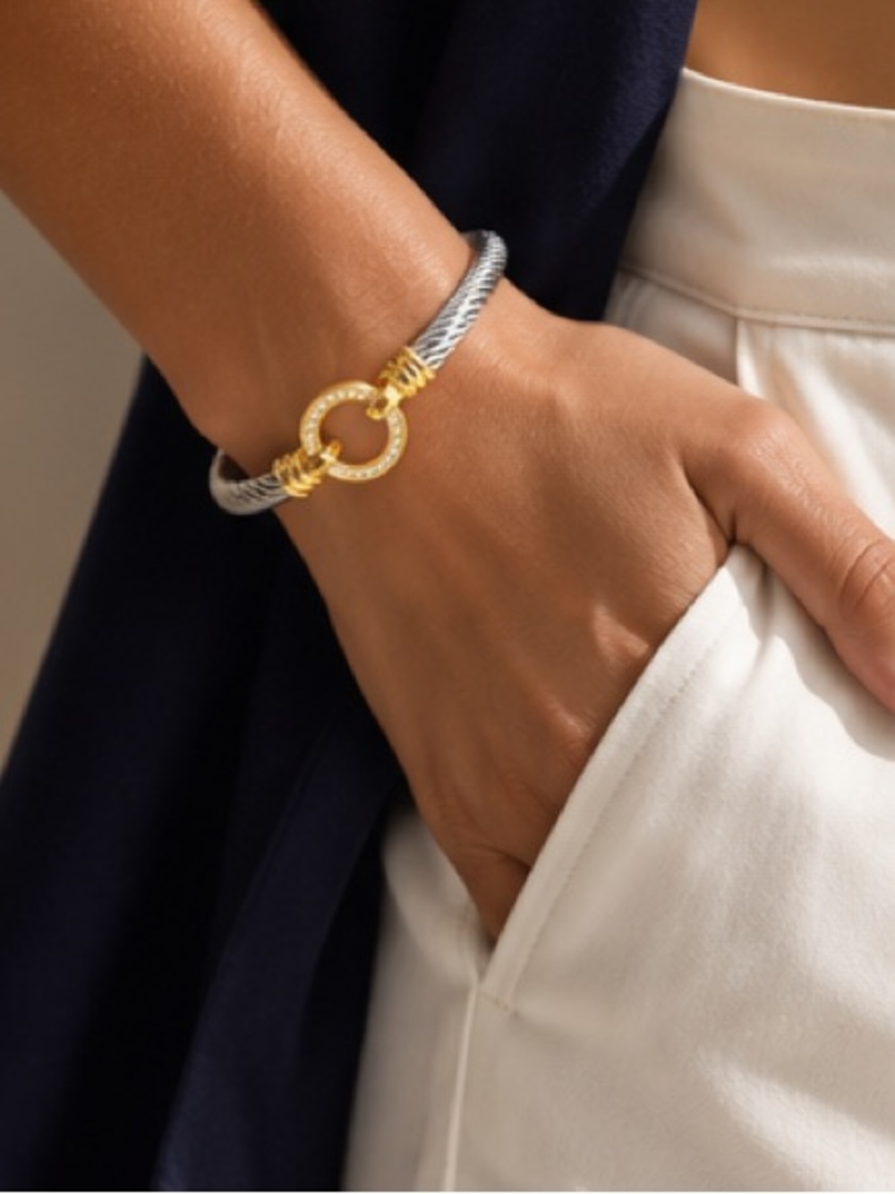 Gold & Silver Twisted Cable Circle Bracelet